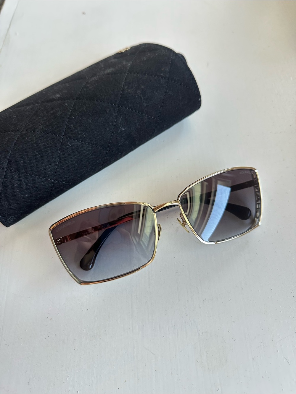 CHANEL Gold Frame Sunglasses with Brown Gradient Lenses